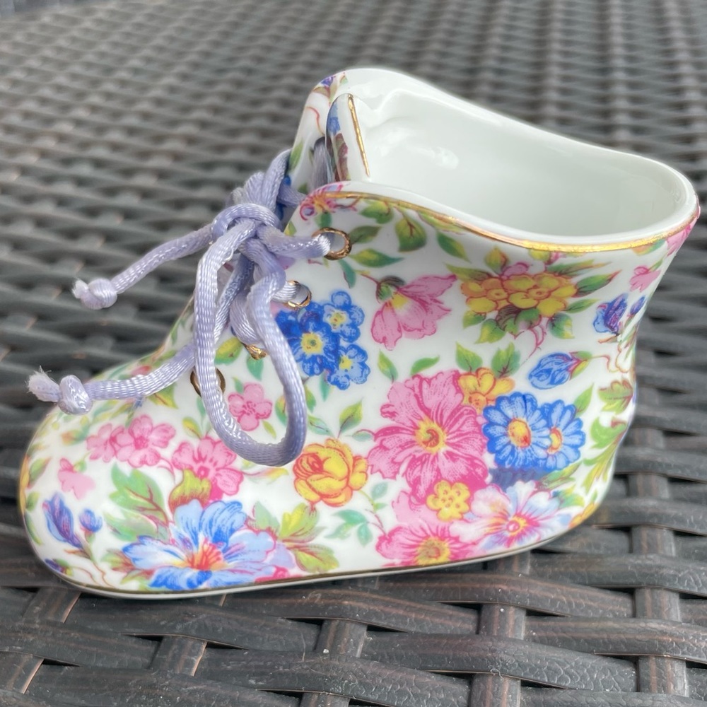 Vintage Nantucket Home Porcelain Floral Baby Bootie Keepsake
